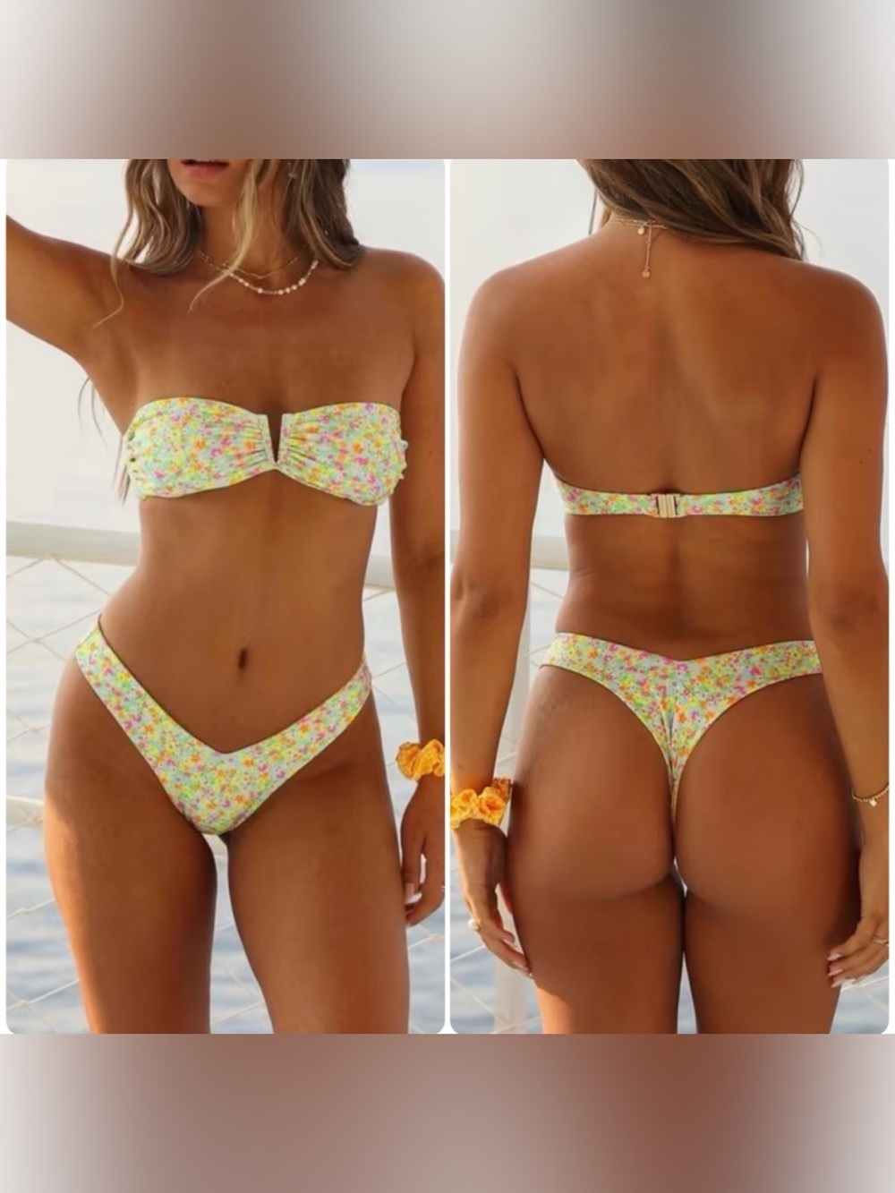 Pretty Little Boutique- Multicolor Floral V Bandeau Cheeky Bikini Set